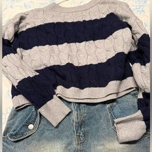 Pink Rose Navy and Gray Striped Sweater
